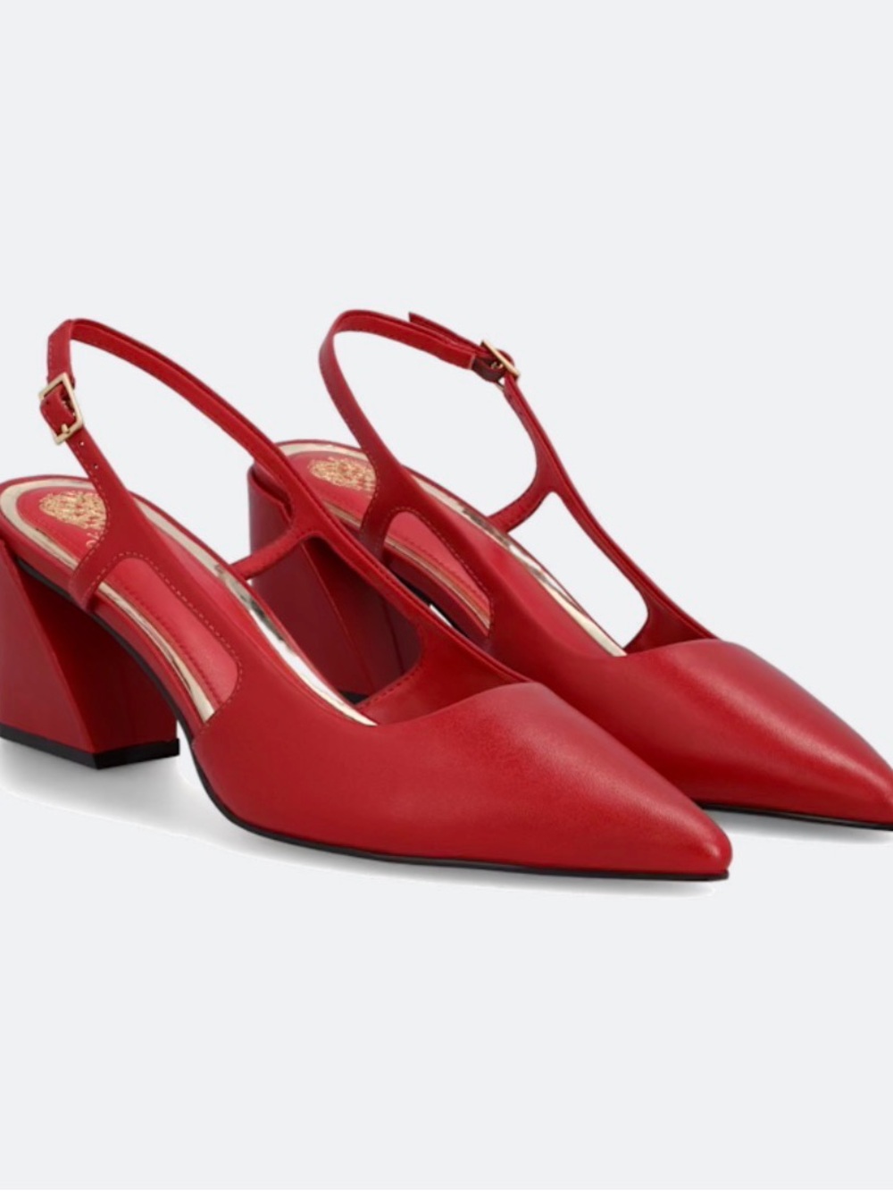 Pointed Red Slingback Block Heel Pumps